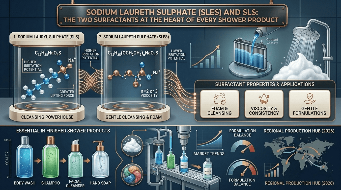 Laureth sulfato de sodio (SLES) y SLS: los dos surfactantes en el corazón de cada producto de ducha